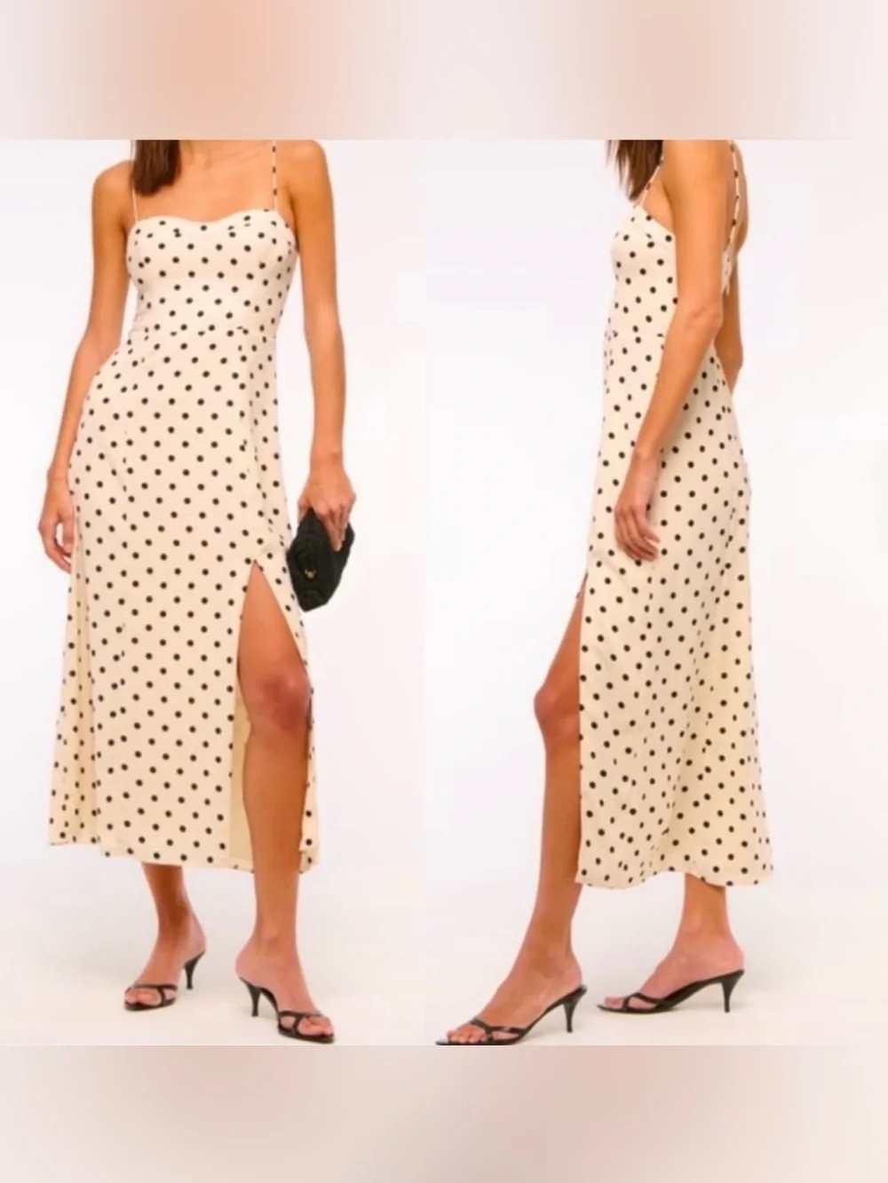 Abercrombie & Fitch Cream Polka Dot Maxi Slip Dress